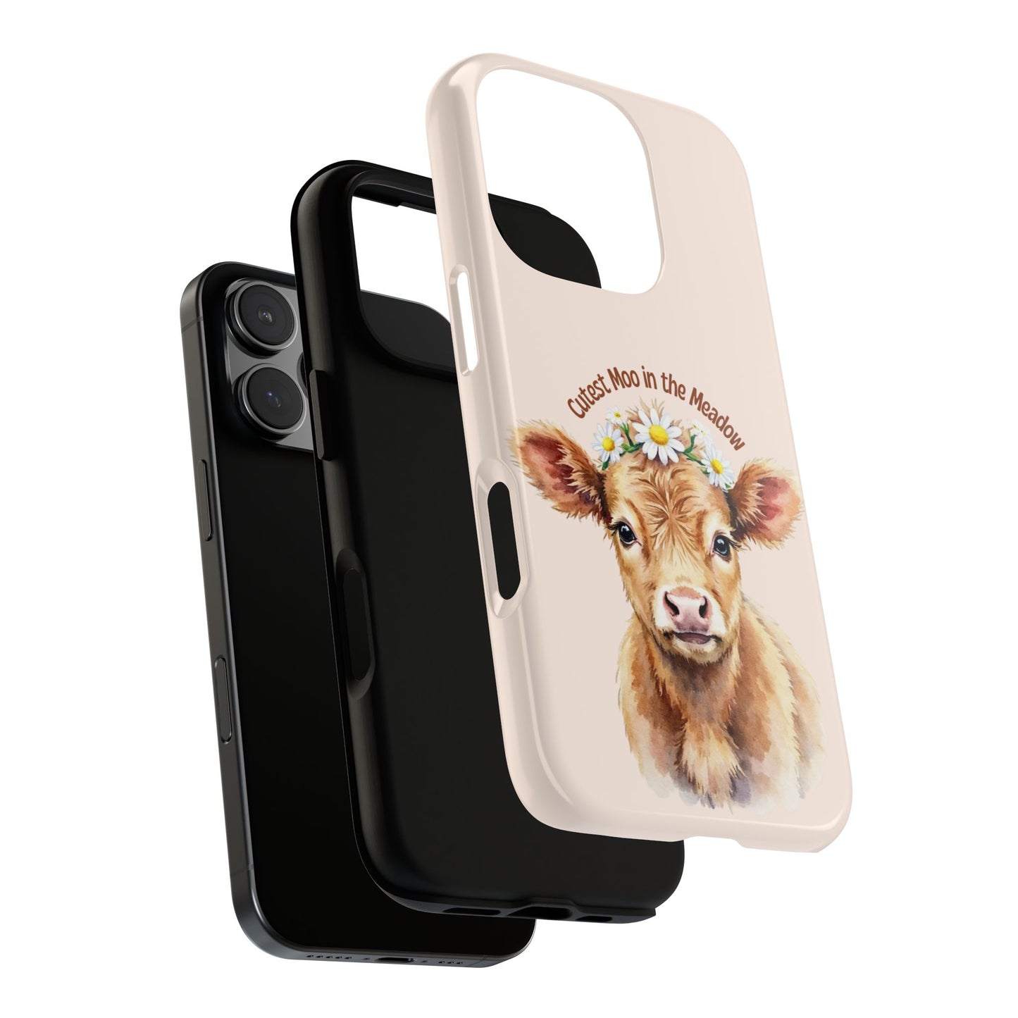 Baby Highland Calf with Daisy Crown - Cute Watercolor Tough Phone Case for Popular Smartphones