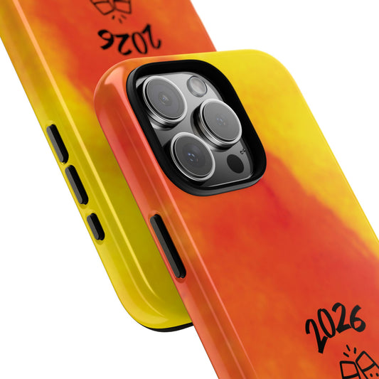 2026 Happy New Year Tough Phone Case - Orange & Yellow Watercolour Toast Design - Celebration Art