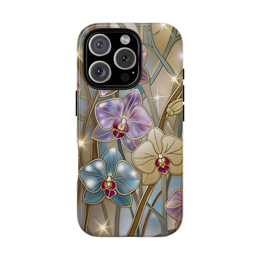 Wild Orchids Stained Glass Effect Phone Case for iPhone 16 15 14 13 12 11 Pro Max, Samsung S25 S24 S23 S22 S21 S20 Plus Ultra & Google Pixel