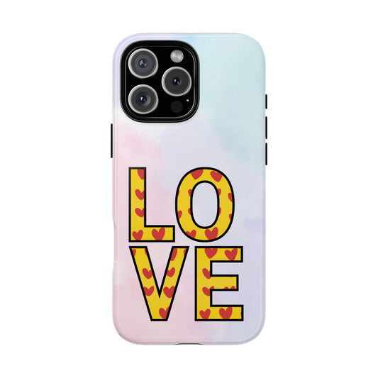 Valentine LOVE Tough Phone Case - Hearts Pattern on Yellow Background
