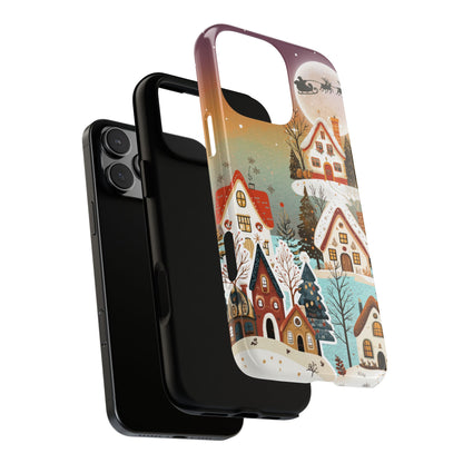 Scandinavian Christmas Night - Festive Winter Village Phone Case with Santa Silhouette