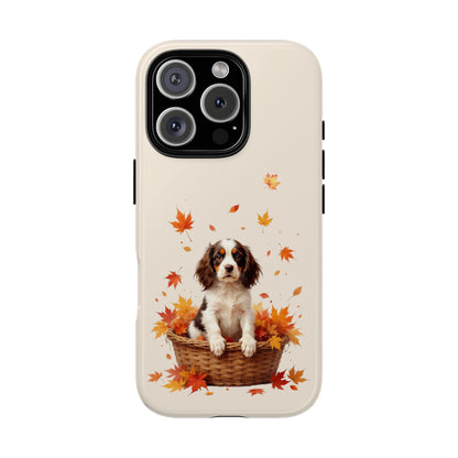 Phone Case, Springer Spaniel Puppy in Basket Among Autumn Leaves, Dog Lover Gift, Fall Accessory, Seasonal Phone Cover, Unique Fall Design