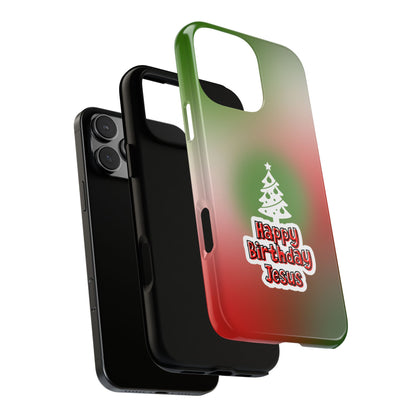 Happy Birthday Jesus Tough Phone Case - Green & Red Christmas Tree Design