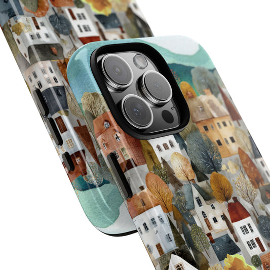 Scandinavian Hillside Village Tough Phone Case with Autumn Countryside Landscape Design