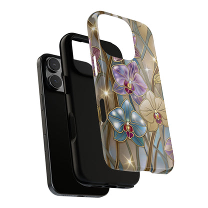 Wild Orchids Stained Glass Effect Phone Case for iPhone 16 15 14 13 12 11 Pro Max, Samsung S25 S24 S23 S22 S21 S20 Plus Ultra & Google Pixel