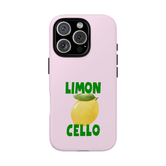 Limon Cello Lemon Phone Case - Bold Citrus Graphic on Pastel Pink - Summer Vibes iPhone & Samsung Tough Case