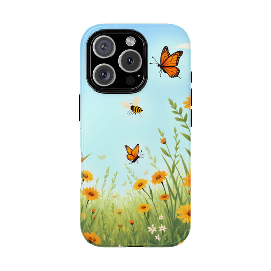 Botanical Phone Case, Floral Tough Cases, Nature-Inspired Cover, Gift for Nature Lovers, Butterflies and Bees, Phone Accessories