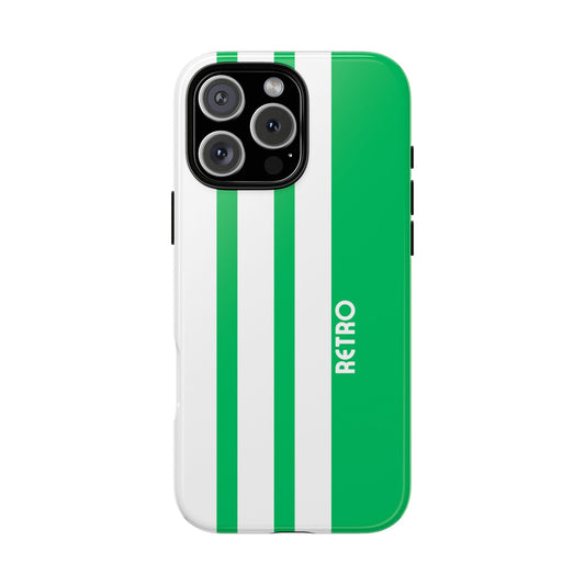 Retro Three Stripe Phone Case - Minimalist Sports Style - Green White Stripe Design - Tough Protection Cover