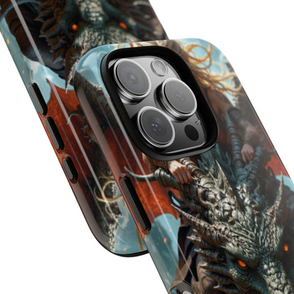 Fantasy Dragon Rider Tough Cases, Protective Cover for Gamers, Unique Gift, Blonde Maiden on Dragon, Phone Case