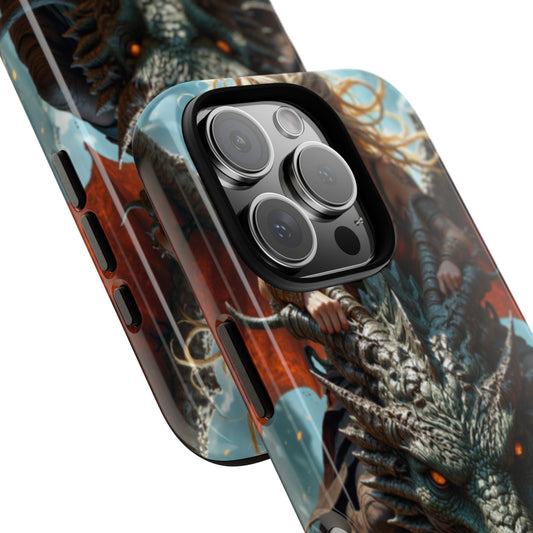 Fantasy Dragon Rider Tough Cases, Protective Cover for Gamers, Unique Gift, Blonde Maiden on Dragon, Phone Case