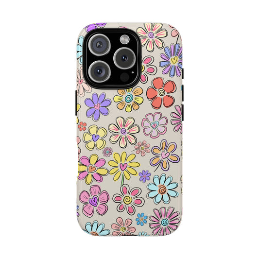 Hand-Drawn Retro-Style Flowers Phone Case for iPhone 16 15 14 13 12 11 Pro Max, Samsung Galaxy S25 S24 S23 S22 S21 S20 Plus Ultra and Google