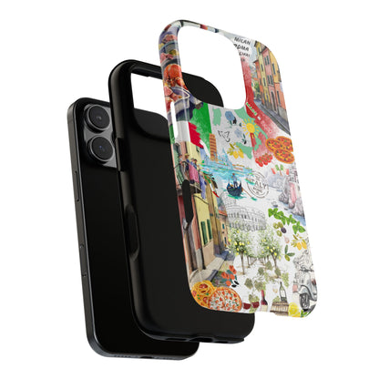 Italian Summer Collage Tough Phone Case - Vibrant Italy Vibes, Pizza, Vespa, Wine & Amalfi Aesthetic for Various iPhone and Samsung Models