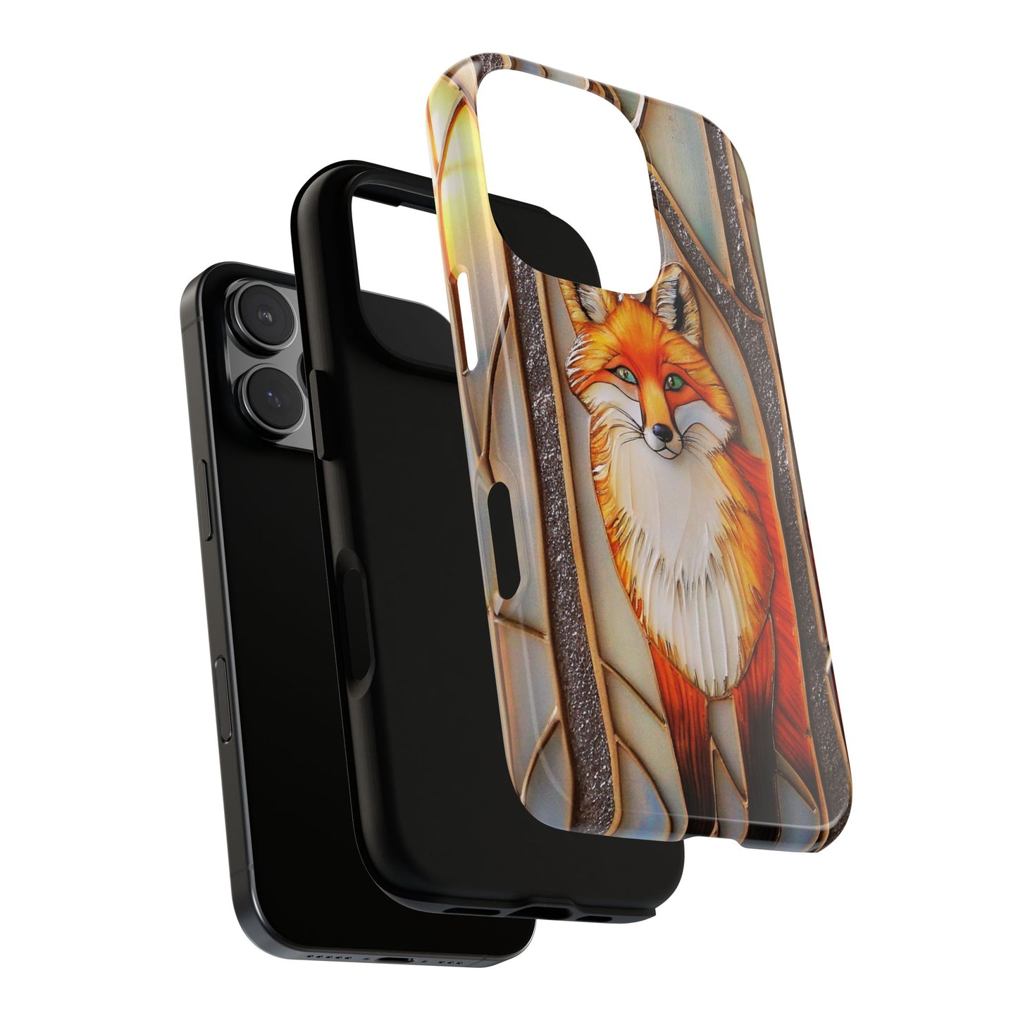 Stained Glass Fox Phone Case - Majestic Red Fox Forest Art - Woodland Wildlife Design