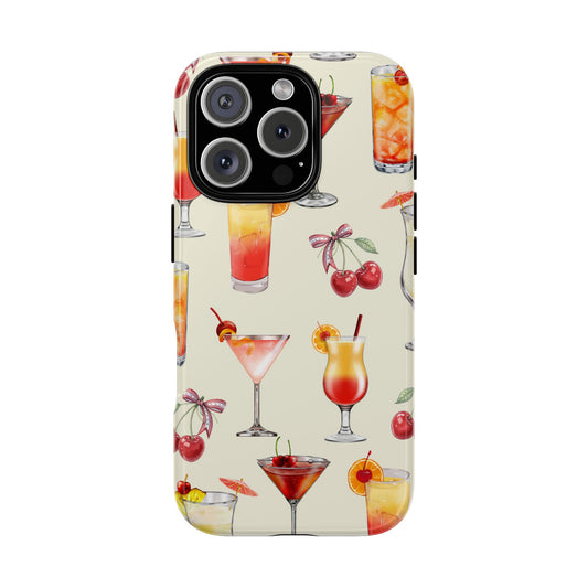 Cute Red Cherry Cocktails Tough Case for iPhone, Samsung, Google - Tough Phone Cover, Gift for Cocktail Lovers, Cherry Design, Protective