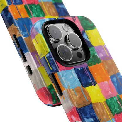 Abstract Color Block Phone Case - Bold Dripping Paint Squares Pattern - Artistic Tough Cover for iPhone & Samsung Galaxy