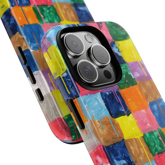 Abstract Color Block Phone Case - Bold Dripping Paint Squares Pattern - Artistic Tough Cover
