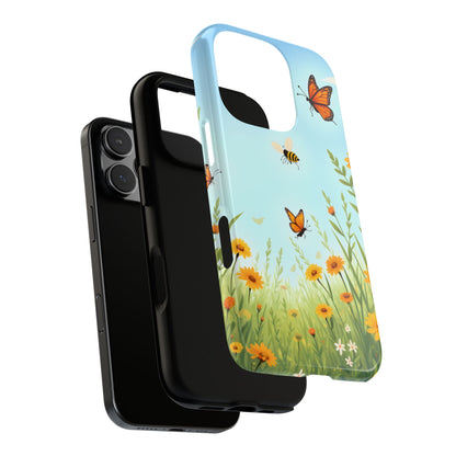 Botanical Phone Case, Floral Tough Cases, Nature-Inspired Cover, Gift for Nature Lovers, Butterflies and Bees, Phone Accessories