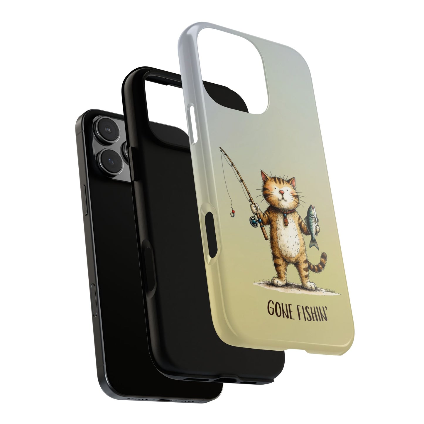 Funny Cat Fishing Phone Case - Gone Fishin' Cute Cat Design - Fisherman Gift Idea - Animal Humor Case - Tough Protective Cover