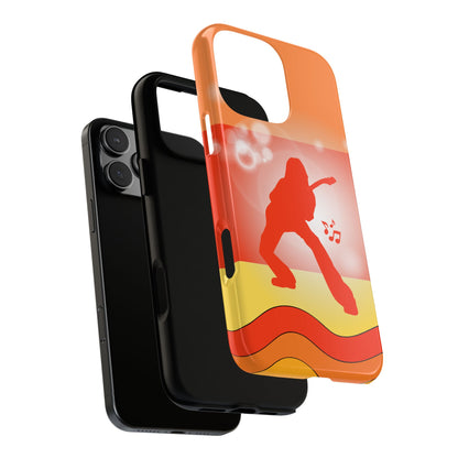 Retro Guitarist Tough Phone Case - Music Silhouette Design - Vintage Orange Waves