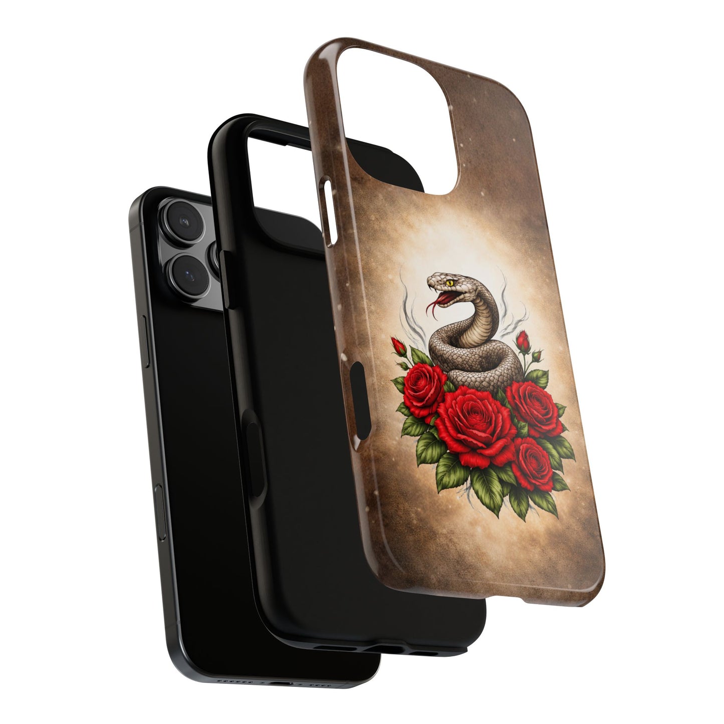 Snake & Red Roses Tough Phone Case | Gothic Floral Tattoo Design