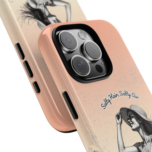Salty Hair Salty Air Phone Case - Retro Beach Vibes Case for Popular Smartphones - Vintage Summer Girl Art - Coastal Tough Case Aesthetic