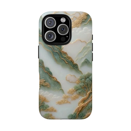 Phone Cases, Chinese Jade Carving Style, 3D Wrap, Mountain View, Luxury Case, Elegant Design, Tough Phone Case for iPhone and Samsung