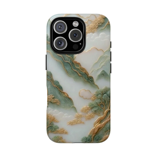 Phone Cases, Chinese Jade Carving Style, 3D Wrap, Mountain View, Luxury Case, Elegant Design, Tough Phone Case for iPhone and Samsung
