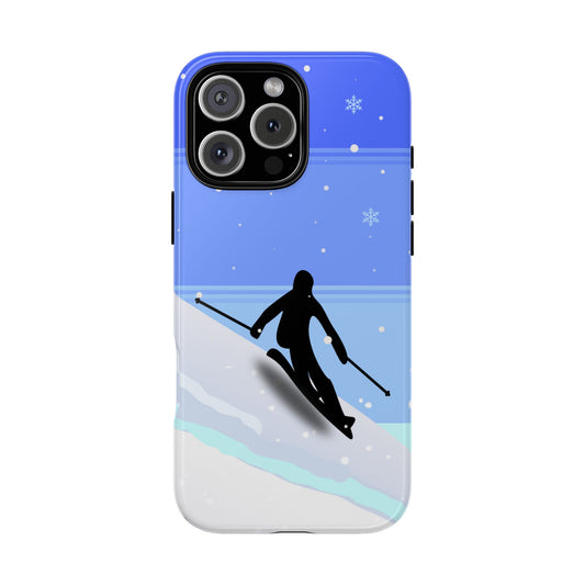 Skier Phone Case - Minimal Winter Sports Silhouette - Snow Slope Scene - Alpine Skiing Art