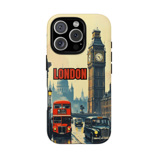 Vintage London Travel Poster Phone Case for iPhone 16 15 14 13 12 11 Pro Max, Samsung S25 S24 S23 S22 S21 S20 Pro Ultra, Google Pixel Models