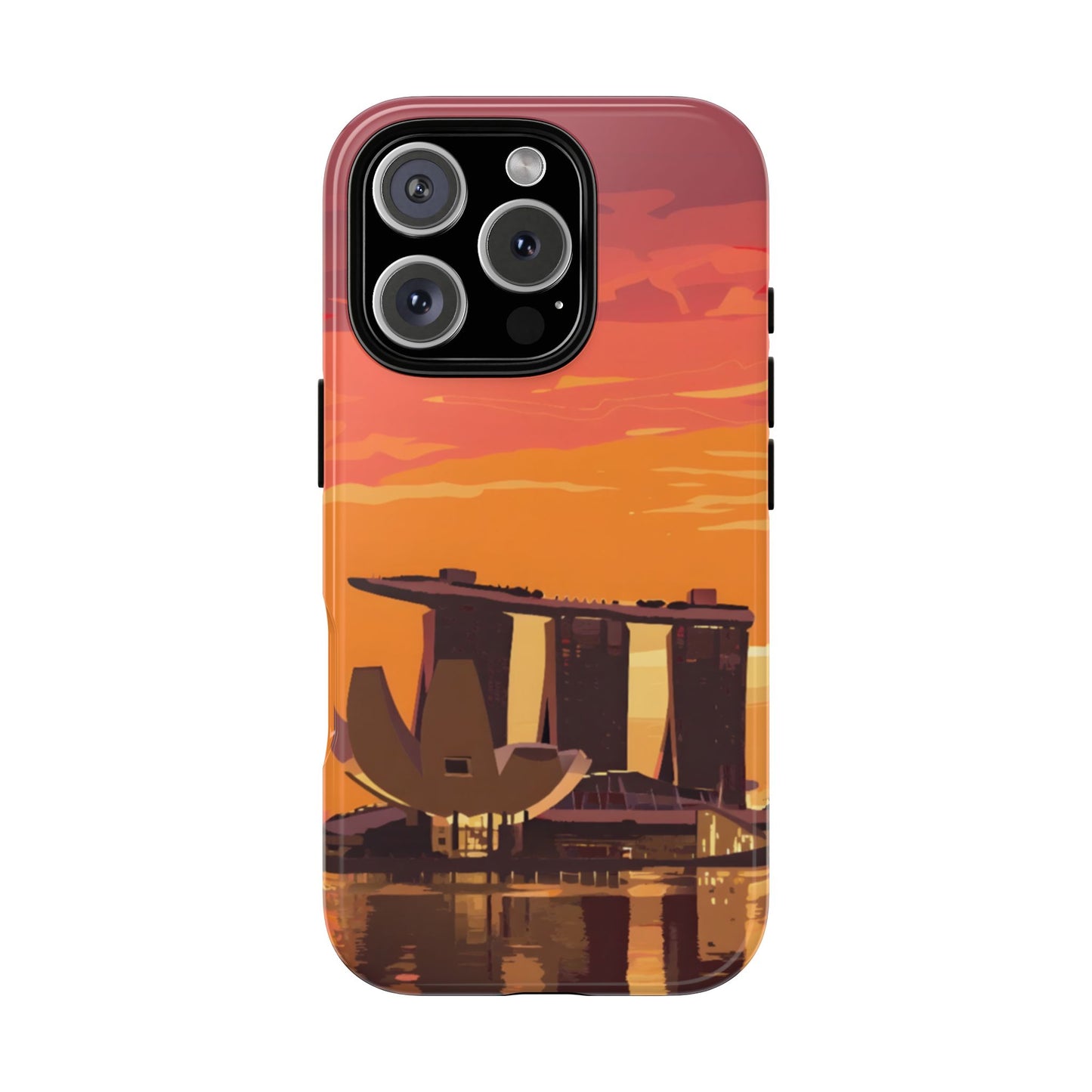 Marina Bay Sands Sunset - Singapore Landmark Phone Case - ArtScience Museum Silhouette - Tough Dual Protection Cover