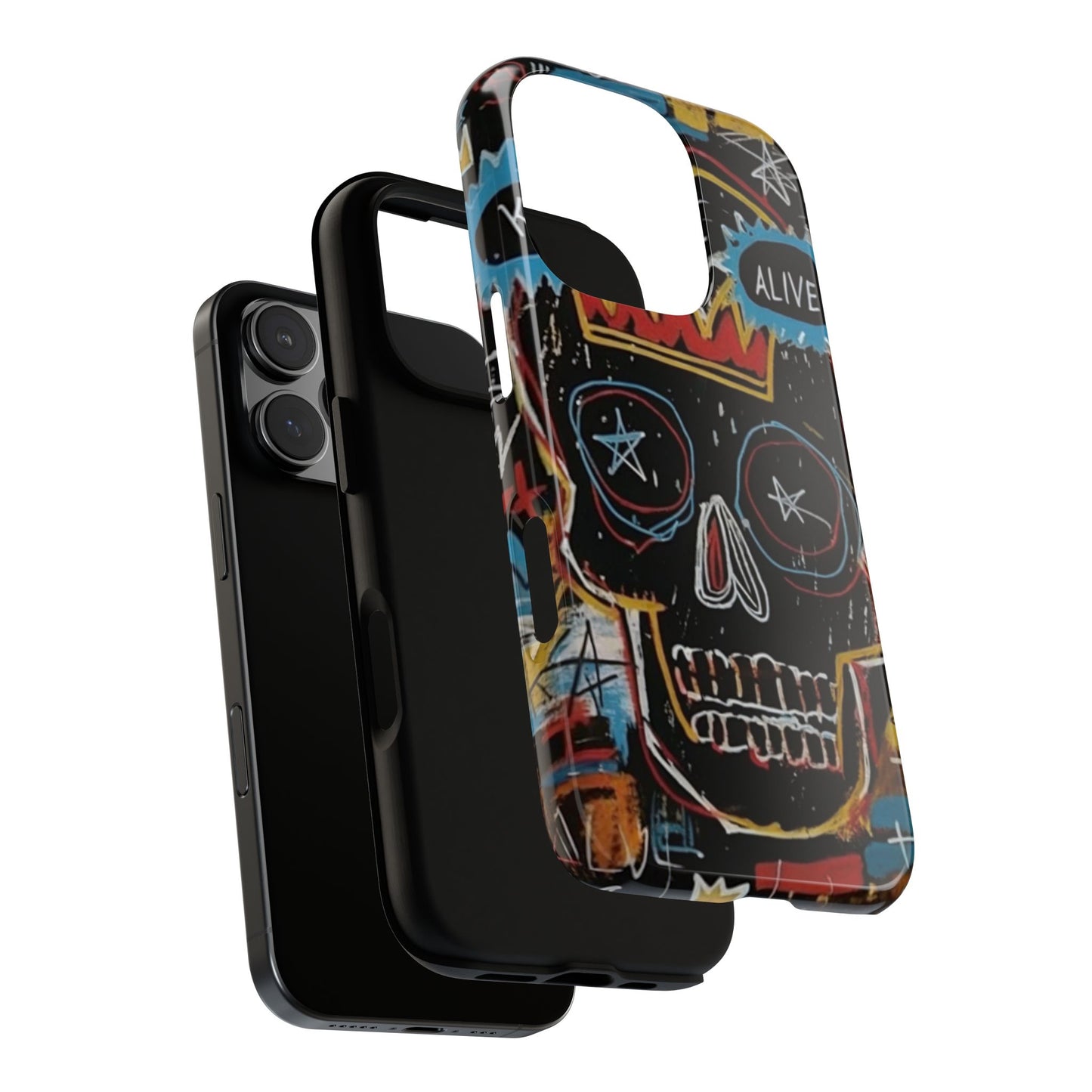 Crowned Skull Street Art Tough Phone Case - Basquiat-Inspired Design with Primal Scribbles for iPhone & Samsung, Urban Art Style