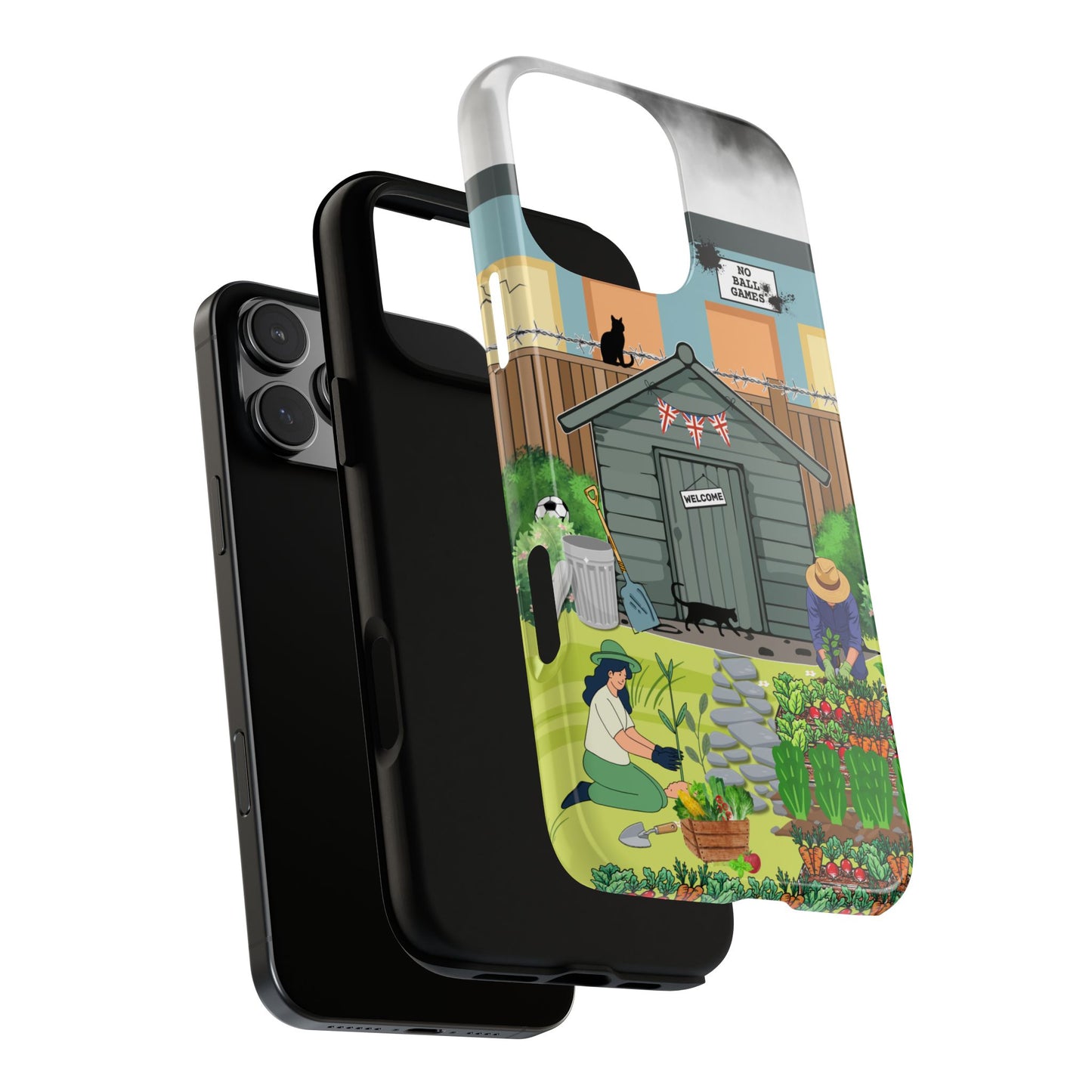 No Ball Games Suburbia Phone Case - Gritty Back Garden Humour with Cats & Veg Patch