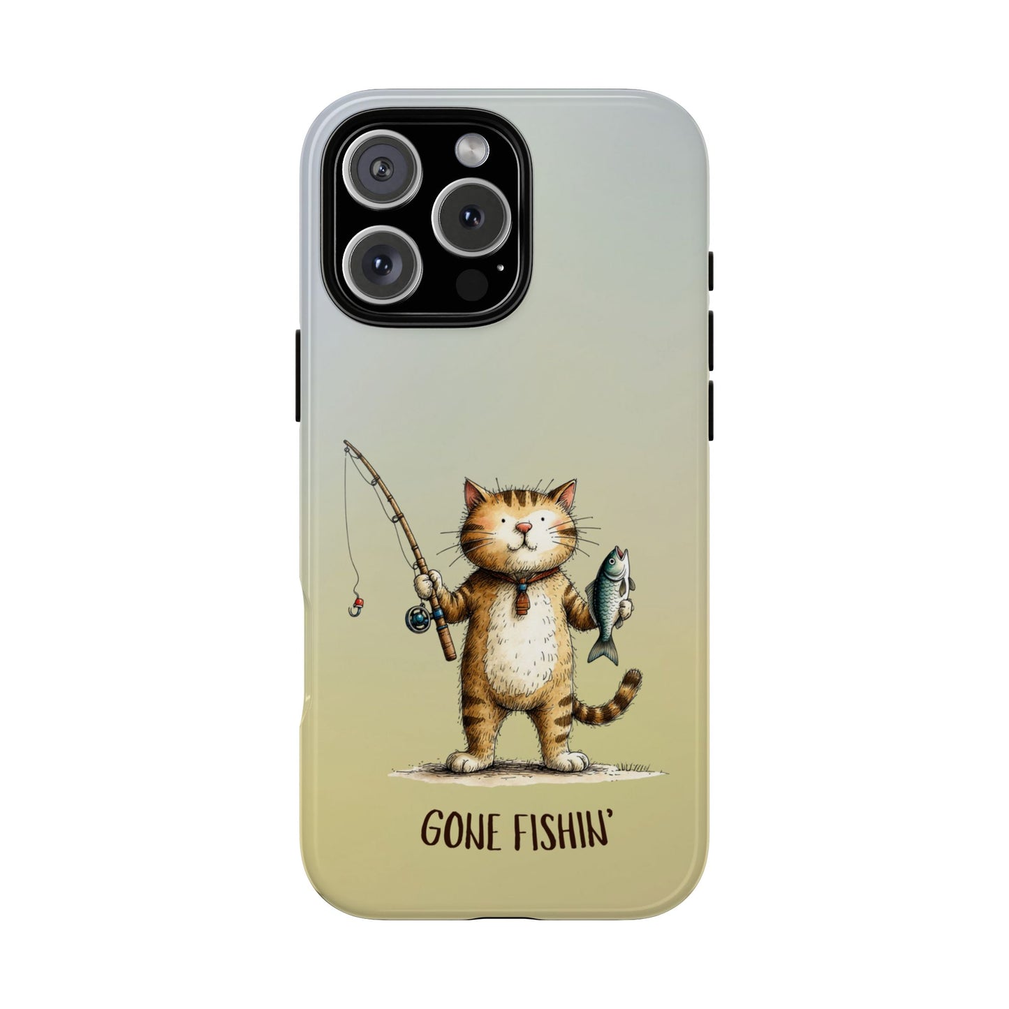 Funny Cat Fishing Phone Case - Gone Fishin' Cute Cat Design - Fisherman Gift Idea - Animal Humor Case - Tough Protective Cover