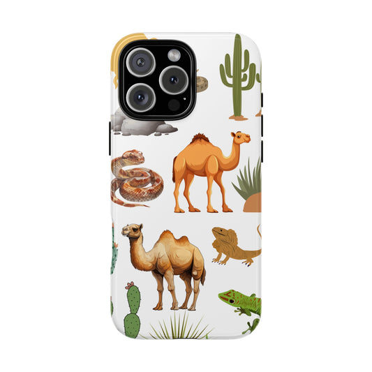 Desert Life Tough Phone Case - Camel Snake & Cactus Art with Warm Desert Colours