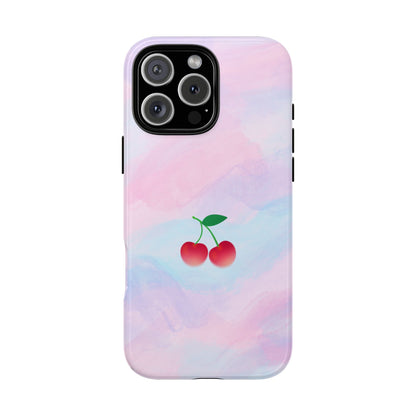 Kawaii Cherry Tough Phone Case - Pink & Blue Pastel Clouds