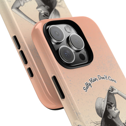 Salty Hair Don't Care Phone Case - Retro Summer Aesthetic Case for Popular Smartphones - Beach Babe Sketch Art - Soft Gradient Tough Case