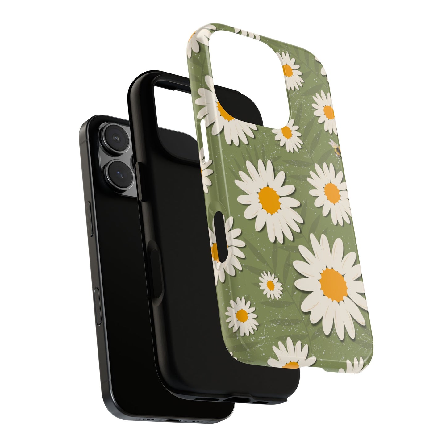 Daisy Days Phone Case - Vintage Style Floral Tough Case for iPhone & Samsung - Retro Daisies on Green Background