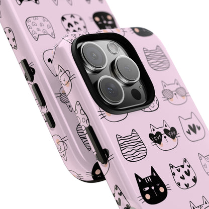 Kawaii Cats Phone Case - Cute Cat Pattern in Pink - Fun Kitty Design Protective Tough Case for Popular Smartphones
