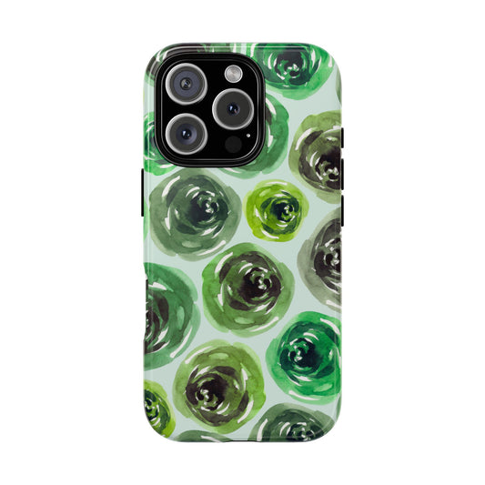 Green Floral Tough Case, Protective Cover for iPhone Samsung Google, Artistic Flowers, Gift for Her, Floral Design Case