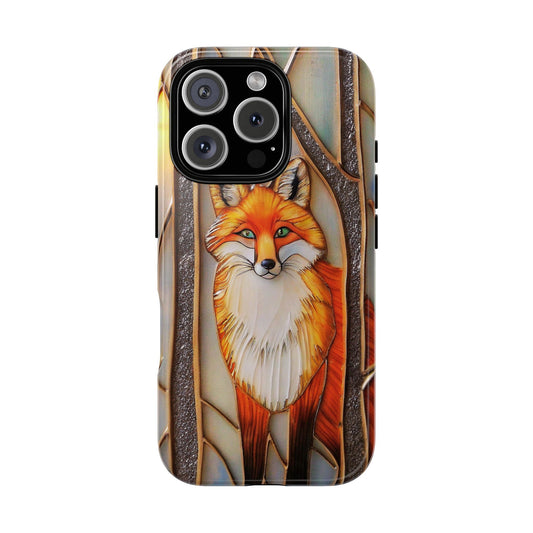Stained Glass Fox Phone Case - Majestic Red Fox Forest Art - Woodland Wildlife Design