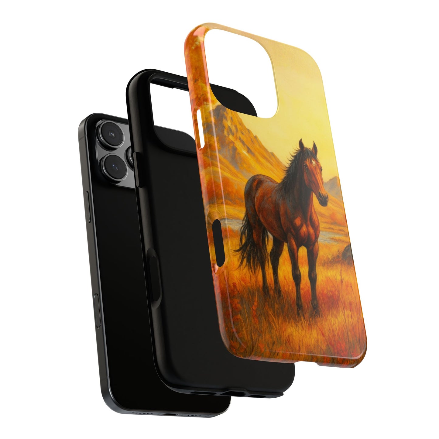Autumn Horse on Golden Meadow Tough Phone Case - Fall Nature Art