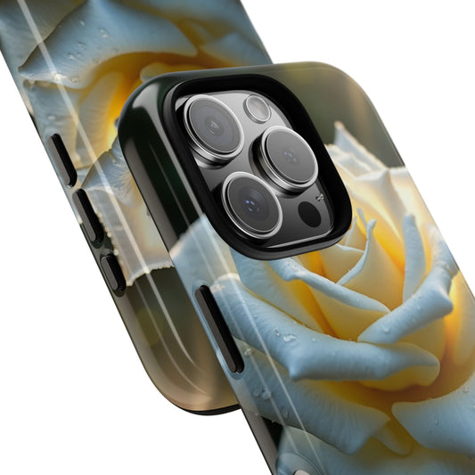 Phone Cases, White Rose Flower with Water Drops on Dark Background, Floral Accessories, Protective Cover, Floral Case, Unique Gift