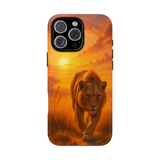 Sunrise Safari Lion Tough Phone Case with Golden Dawn Glow