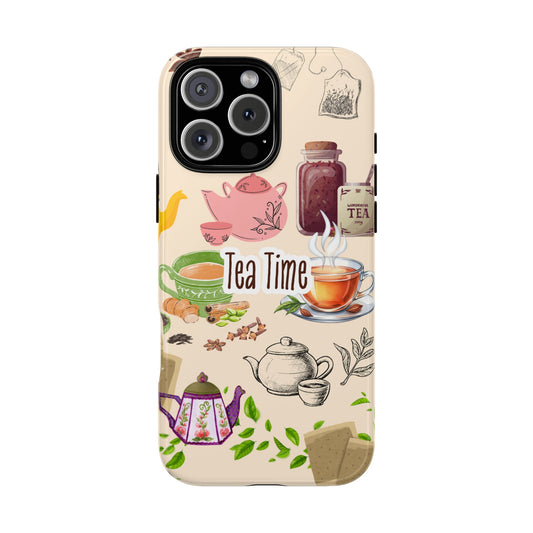 Tea Time Tough Phone Case - Vintage Teapot & Teacup Art - Aesthetic Tea Lover Phone Cover