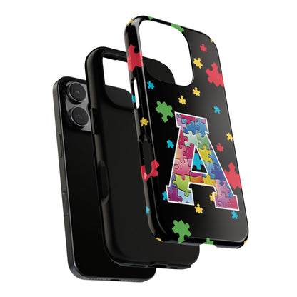 Autism Awareness Tough Phone Case - Colourful Letter A Puzzle Design - Protective Case for iPhone & Samsung