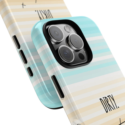 DIRTY Summer Cocktail Phone Case - Minimalist Martini Sketch on Beach Stripes - Tough Cover