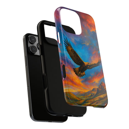 Golden Eagle Highlands Art Tough Phone Case - Sunset Mountain Landscape Design - Wildlife Bird Illustration Protective Cover