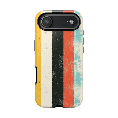 Retro Striped Phone Case - Vintage Grunge Stripes in Red Yellow Black Aqua - Tough Protective Cover