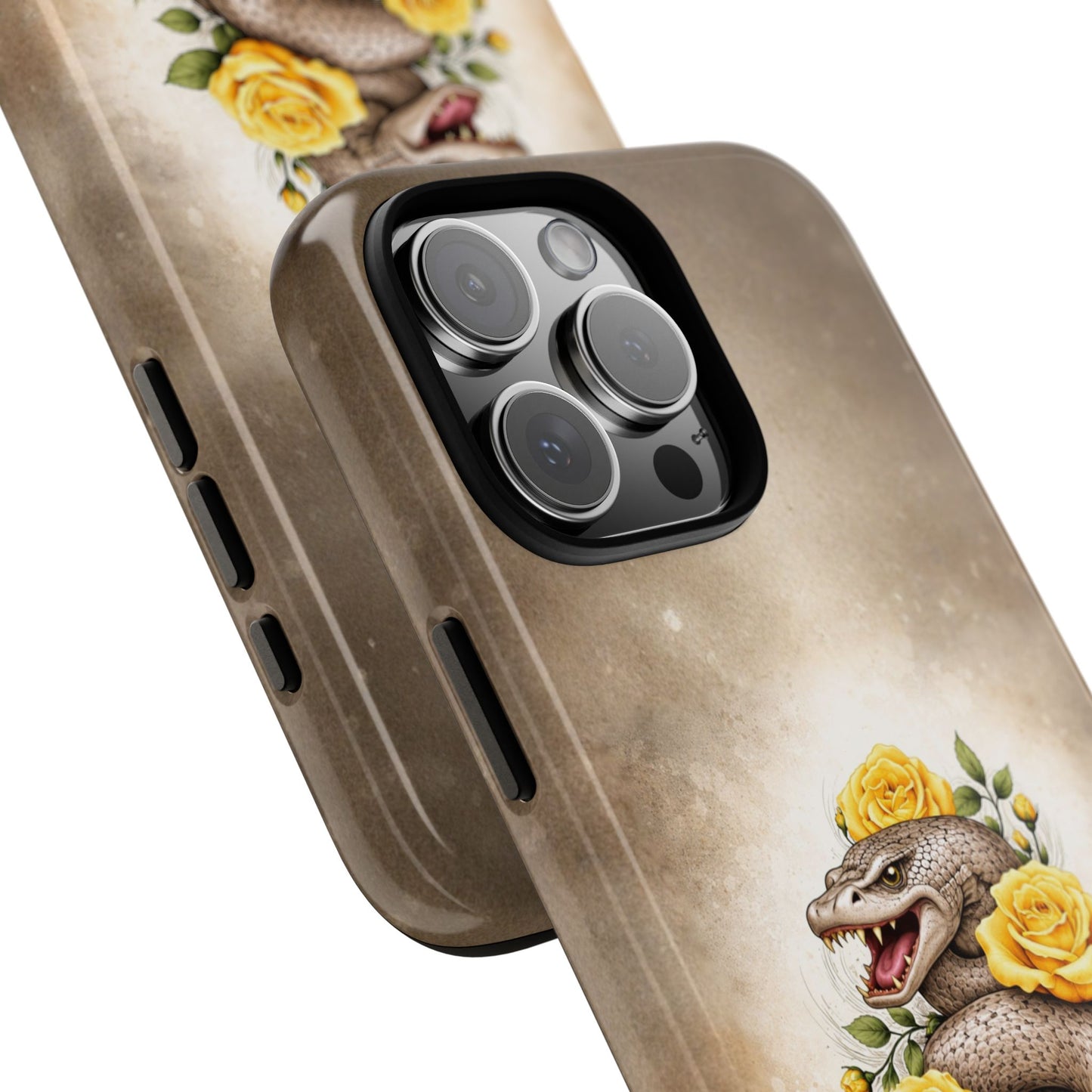 Snake & Yellow Roses Tough Phone Case | Vintage Floral Tattoo Design