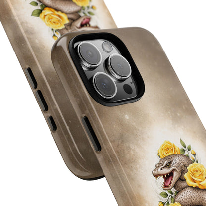 Snake & Yellow Roses Tough Phone Case | Vintage Floral Tattoo Design
